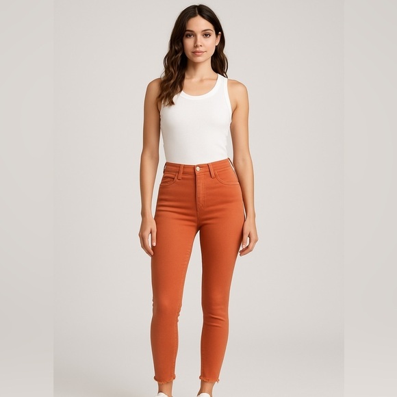 Mona High Rise Tractr Jeans Spanish Vanilla Denim Skinny Crop Fray MSRP $90 (D4) - Picture 2 of 10